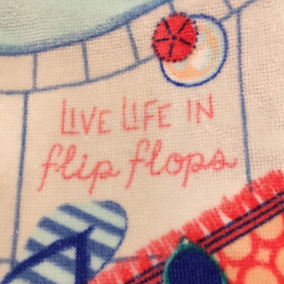 Live Life in Flip Flops Beach Pool Summer Kitchen Towels Set of 2 NWT Cotton - Picture 3 of 15